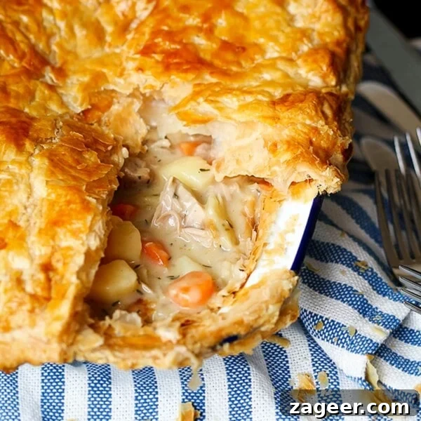 Creamy Baked Chicken with Potatoes and Herbed Sauce 9 Creamy chicken pot pie with puff pastry.