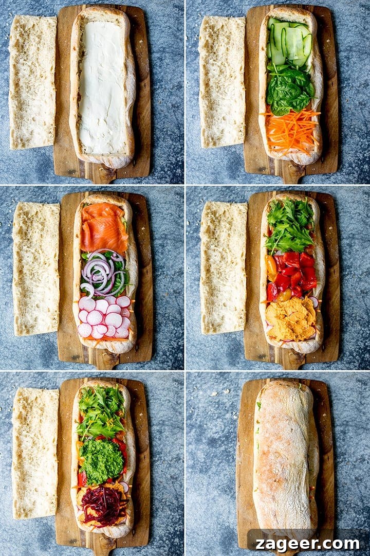 French Press Sandwich Bites: Crispy Mini Grilled Sandwiches 4 Different stages of filling for a French pressed sandwich loaf