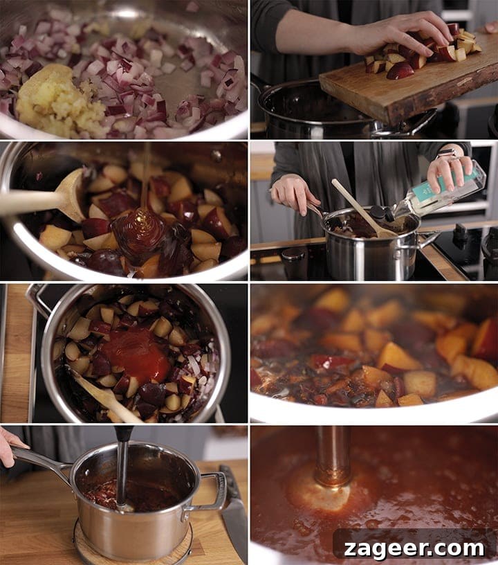 Crispy Homemade Roast Duck Recipe for Perfectly Crunchy Skin 5 8 image collage showing how to make plum sauce to go with crispy duck