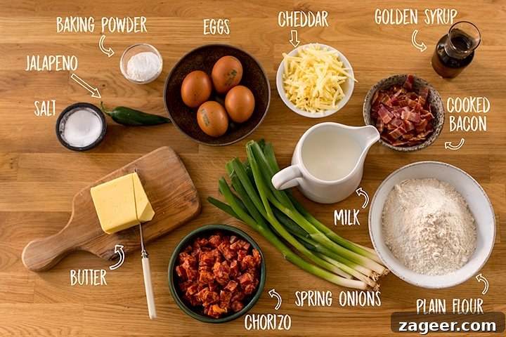 Savory Dinner Pancakes with Spicy Chilli Butter 4 Ingredients for savoury dinner pancakes on a wooden table