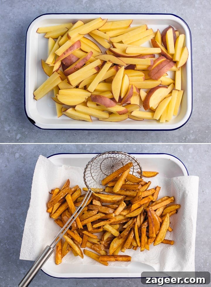 Classic Canadian Poutine Recipe: How to Make Authentic Poutine at Home 4 Collage of making fries