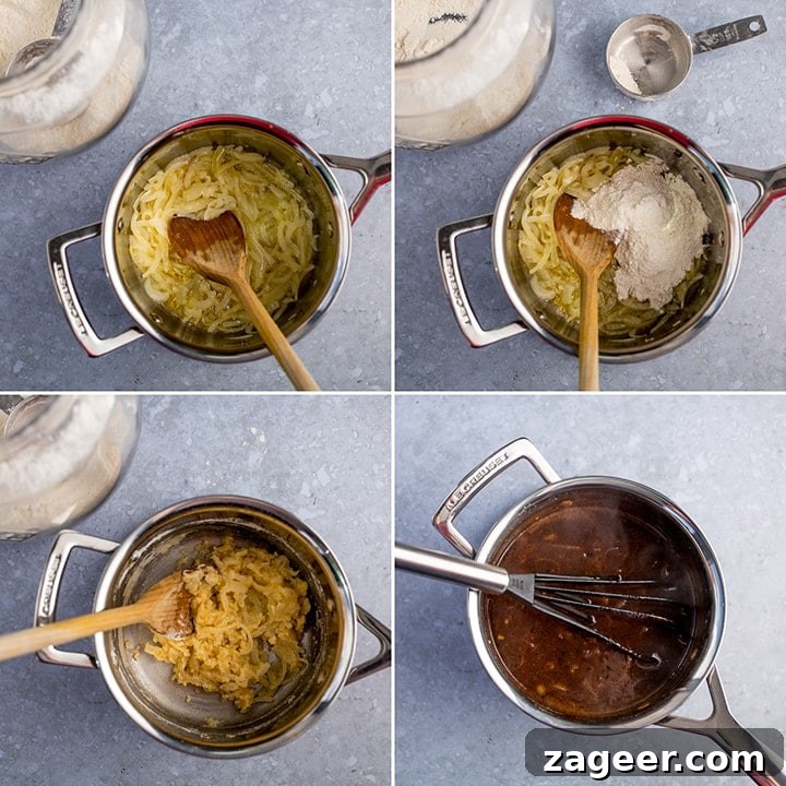 Classic Canadian Poutine Recipe: How to Make Authentic Poutine at Home 5 Four image collage of making gravy