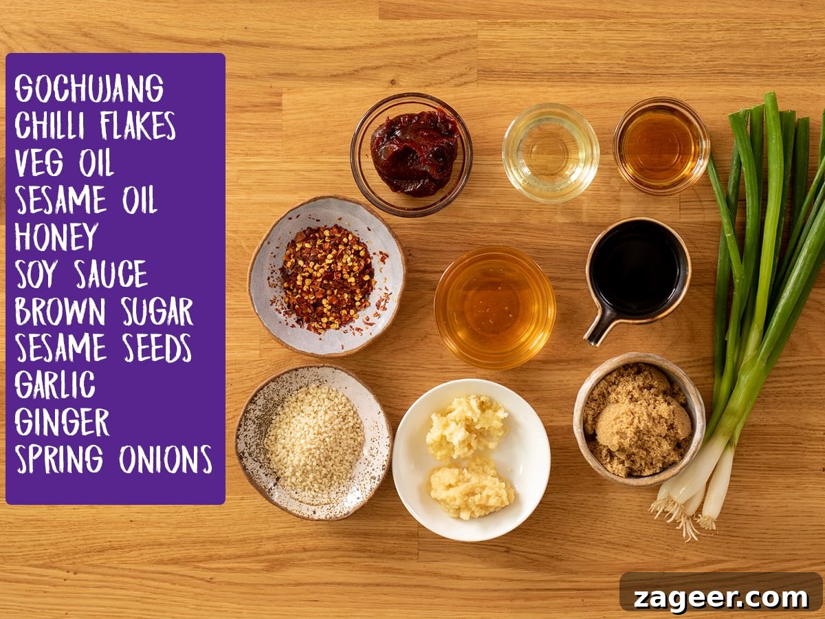 Ingredients for Korean-style sauce on a wooden table