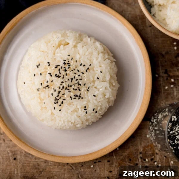 Perfectly Cooked Rice: Step-by-Step Guide for Fluffy Grains 11 Sticky rice topped with sesame seeds