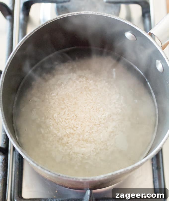 Perfectly Cooked Rice: Step-by-Step Guide for Fluffy Grains 4 Long grain rice in a pan of boiling water