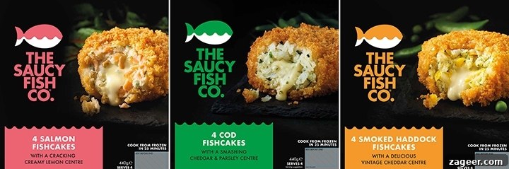 3 image collage of different types of Saucy Fish Co fish cakes