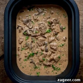 Top Slow Cooker Recipes for Flavorful Weeknight Meals 6 Slow cooked beef stroganoff in a slow cooker