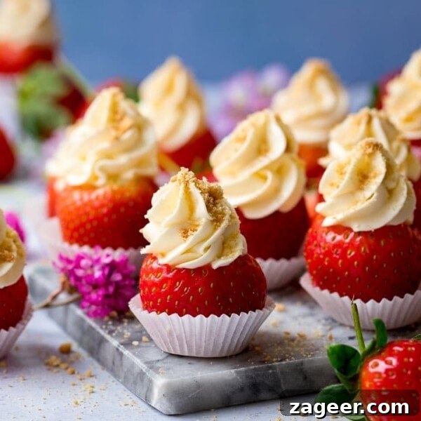 Mini Chicken and Bean Burritos with Zesty Salsa Recipe 13 Cheesecake stuffed strawberries on a marble chopping board