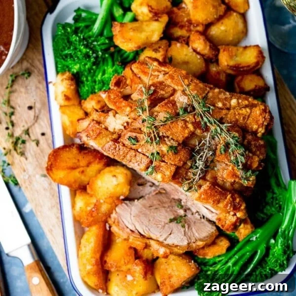 Creamy Scalloped Potatoes with Ham and Cheese Bake 13 Overhead of roast pork with crackling