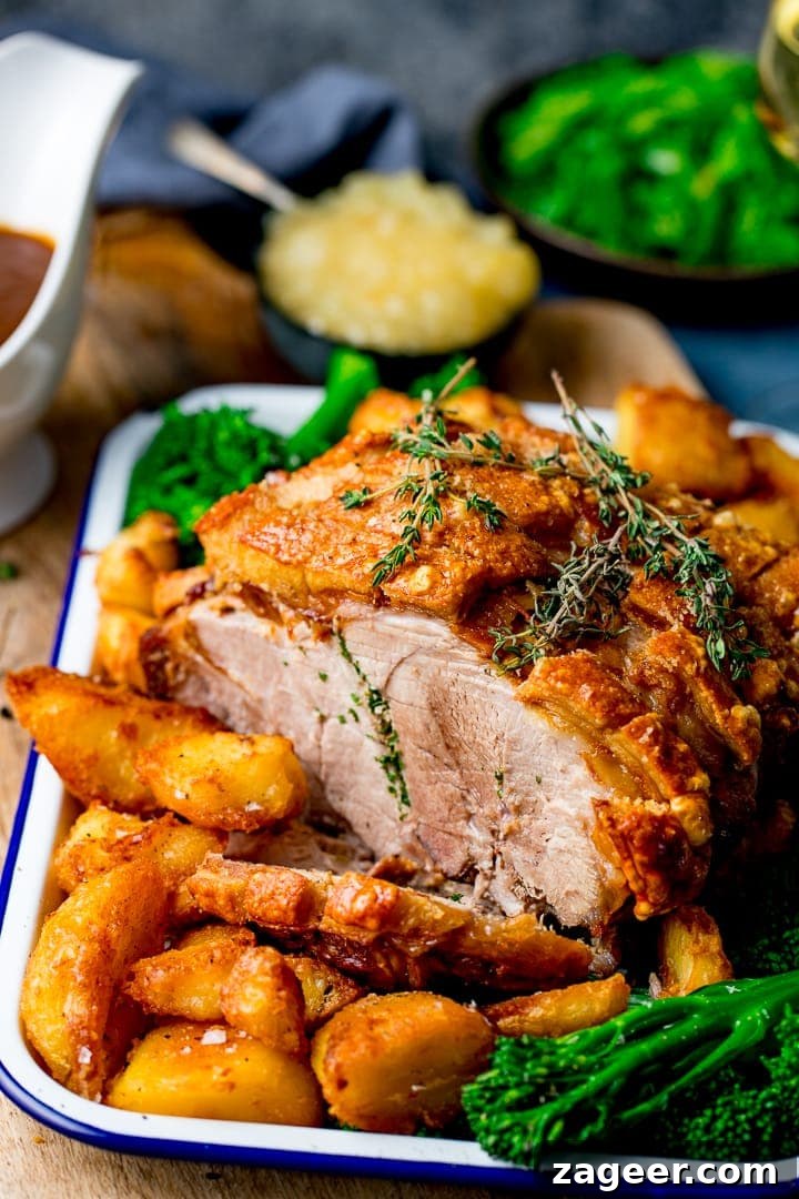 Homemade Applesauce from Scratch: Simple, Flavorful Recipe 6 Joint of roast pork in a tray with roast potatoes and apple sauce