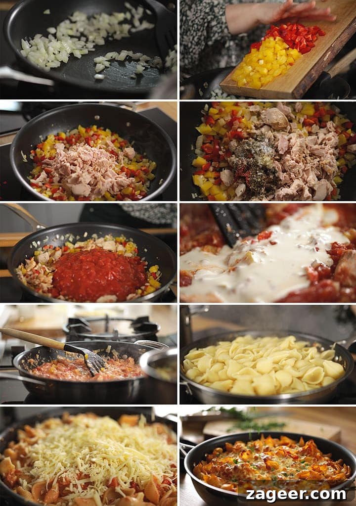 Cheesy Tomato and Tuna Pasta Bake Recipe 5 10 image collage showing how to make Tuna Tomato Pasta Bake