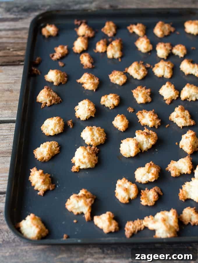 Coconut Macaroon Granola Recipe — Crunchy Toasted Coconut Clusters 2 A tray of mini Coconut Macaroons
