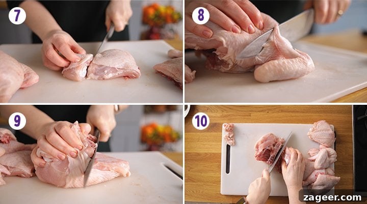 Crispy Fried Chicken Recipe for Perfectly Crunchy Skin 6 4 image collage showing the final stages of jointing a chicken