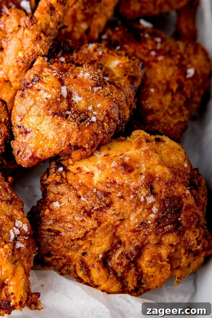 Crispy Fried Chicken Recipe for Perfectly Crunchy Skin 9 Close up of pieces of crispy fried chicken