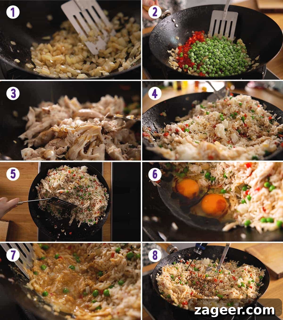 Ultimate Chicken Fried Rice Recipe for Flavorful Weeknight Meals 4 8 image collage showing how to make Chicken Fried Rice