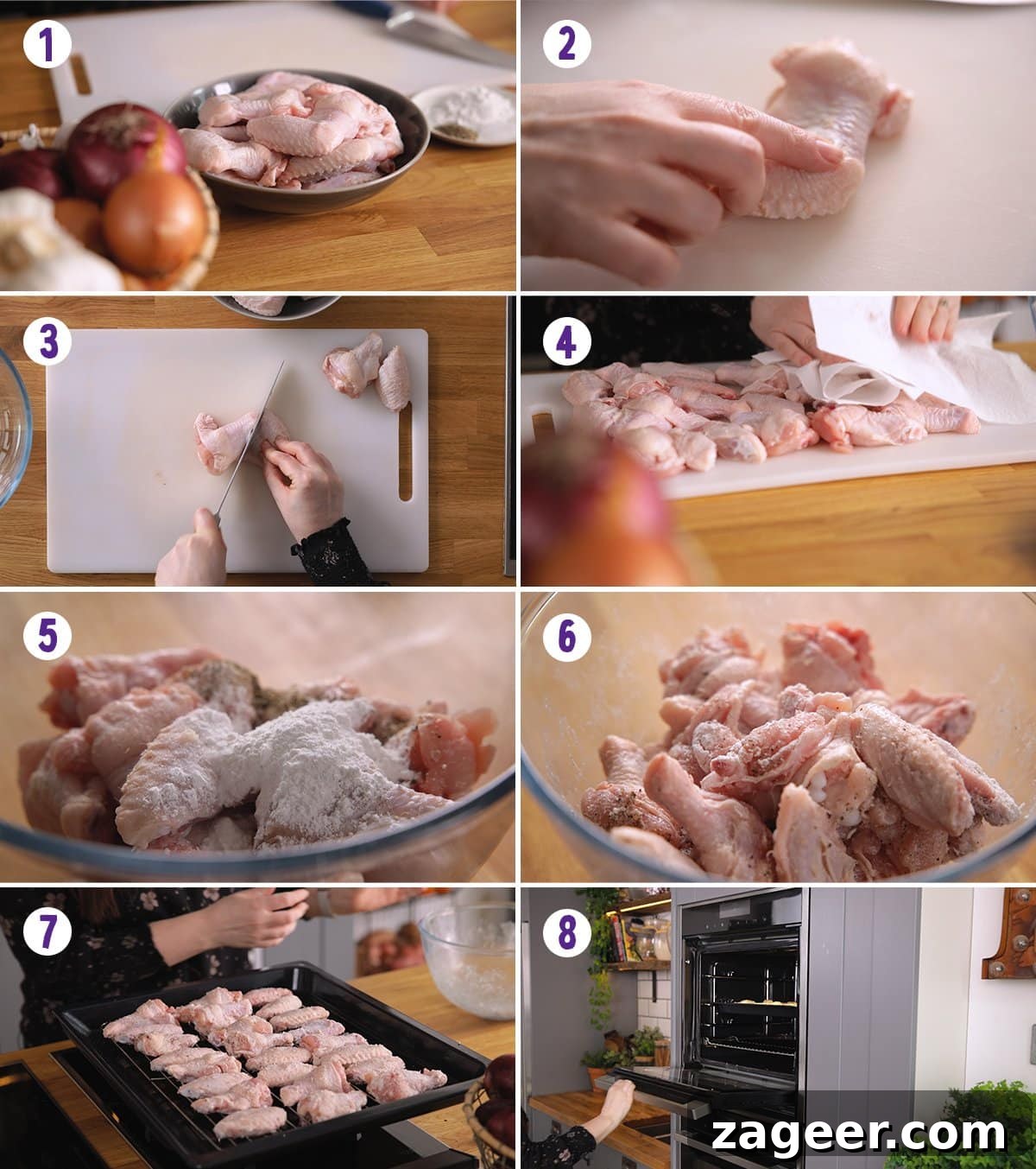 Perfect BBQ Chicken Wings Recipe: Juicy, Crispy & Smoky 5 8 image collage showing how to make crispy oven baked chicken wings