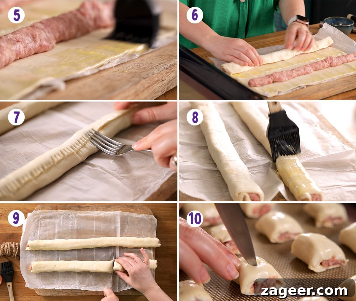 Crispy Homemade Sausage Rolls Recipe for Perfect Party Snacks 6 6 image collage showing final steps to make homemade sausage rolls