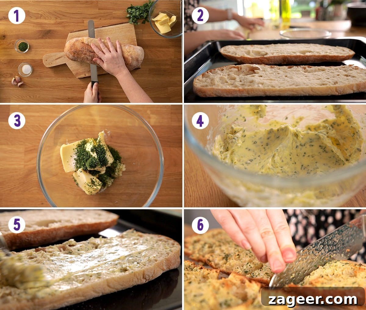 Quick Homemade Garlic Bread Recipe for Crispy, Flavorful Slices 5 6 image collage showing how to make garlic bread