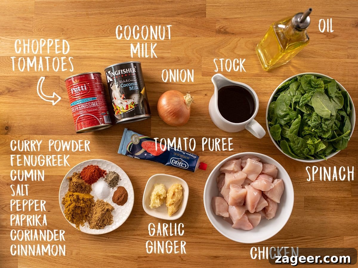 Simple Indian-Style Chicken Curry Recipe for Weeknight Dinners 4 Ingredients for easy chicken curry on a wooden table