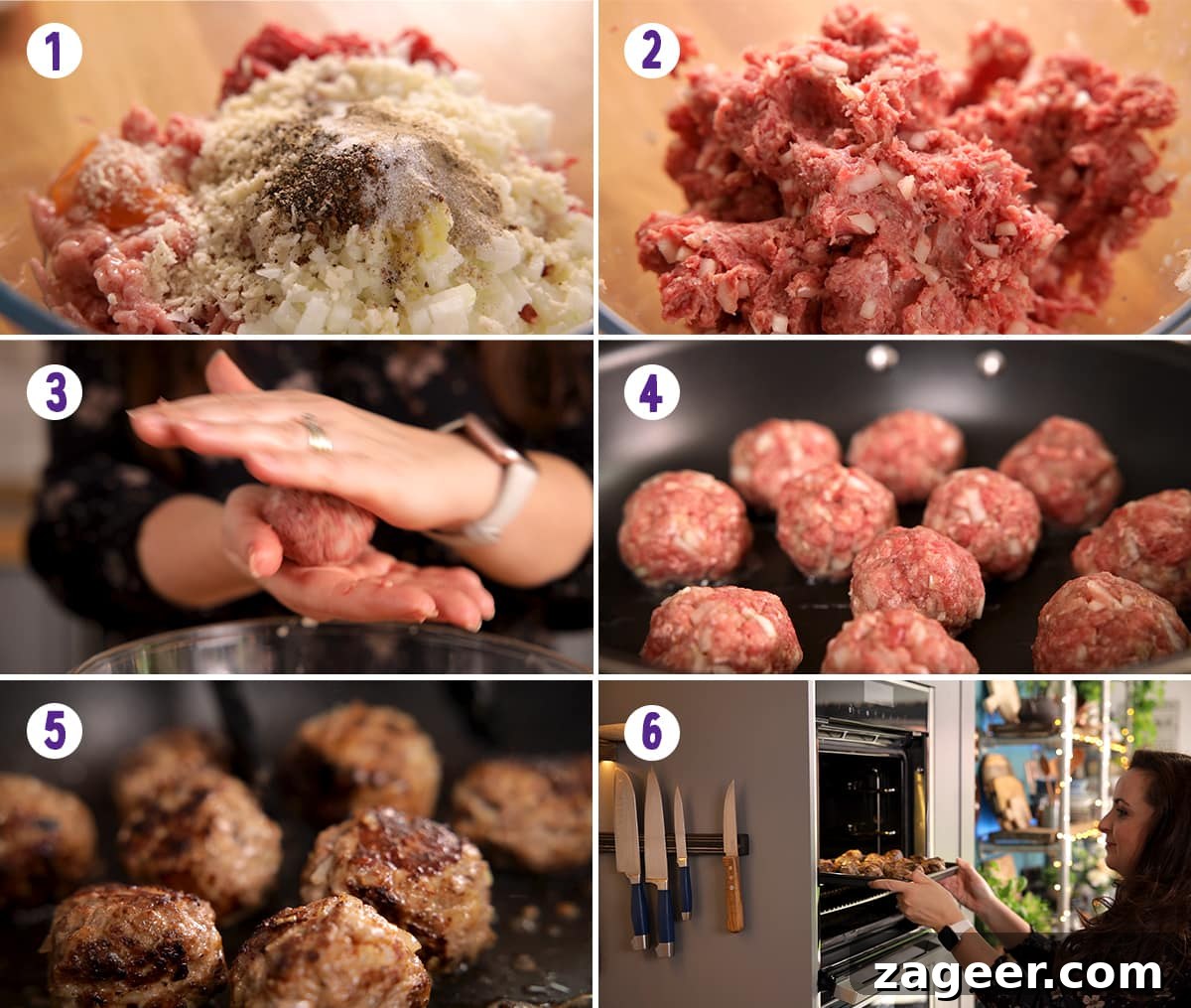 Authentic Swedish Meatball Recipe with Creamy Gravy and Lingonberry 5 6 image collage showing how to make the meatballs for Ikea Swedish meatballs