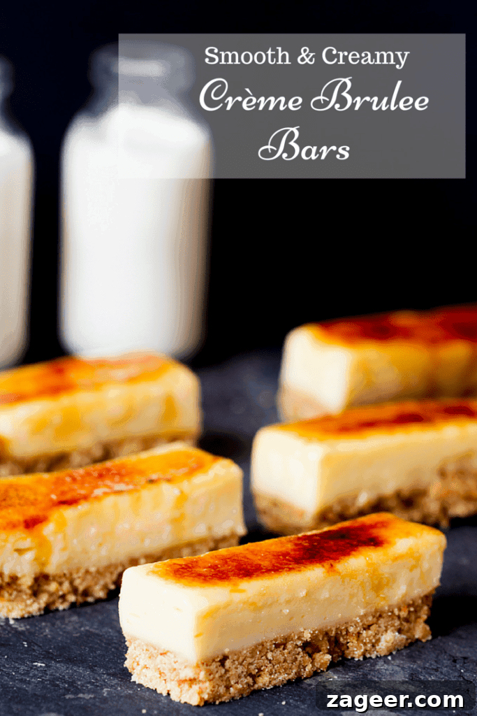 Crème Brûlée Dessert Bars: Creamy Caramel-Topped Pastry Bars 2 These Crème Brulee Bars are smooth, creamy and delicious - with a biscuit base and a crunchy sugar topping.