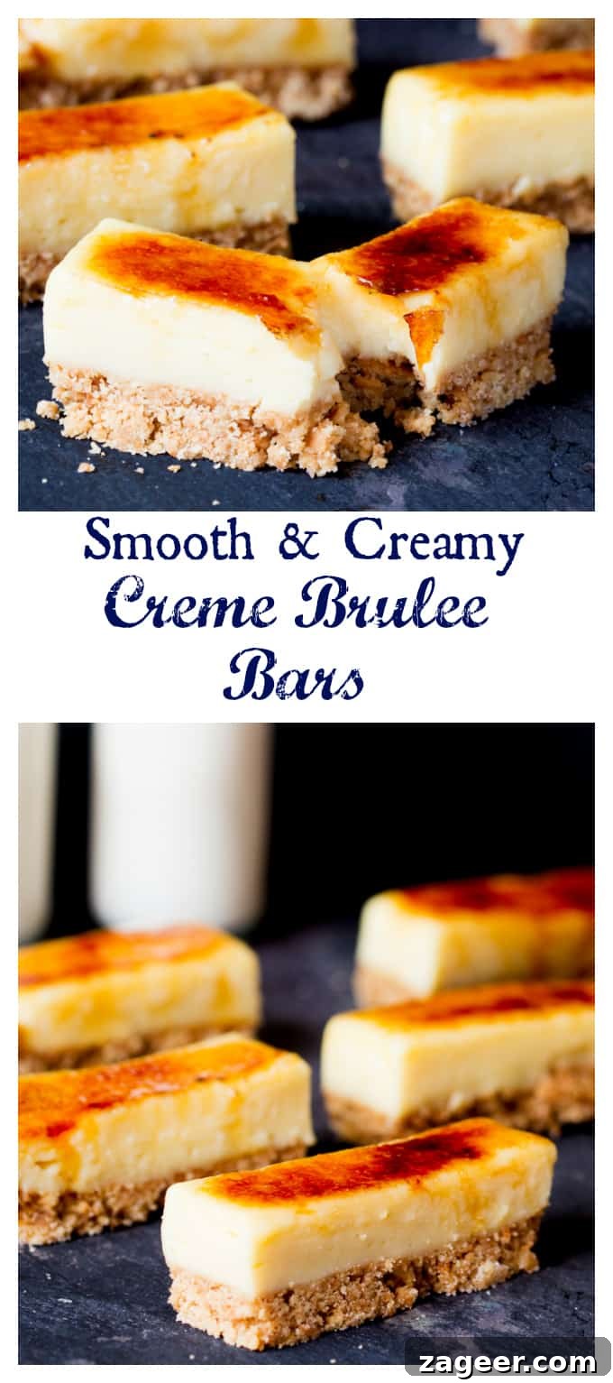 Crème Brûlée Dessert Bars: Creamy Caramel-Topped Pastry Bars 5 These Crème Brulee Bars are smooth, creamy and delicious - with a biscuit base and a crunchy sugar topping.