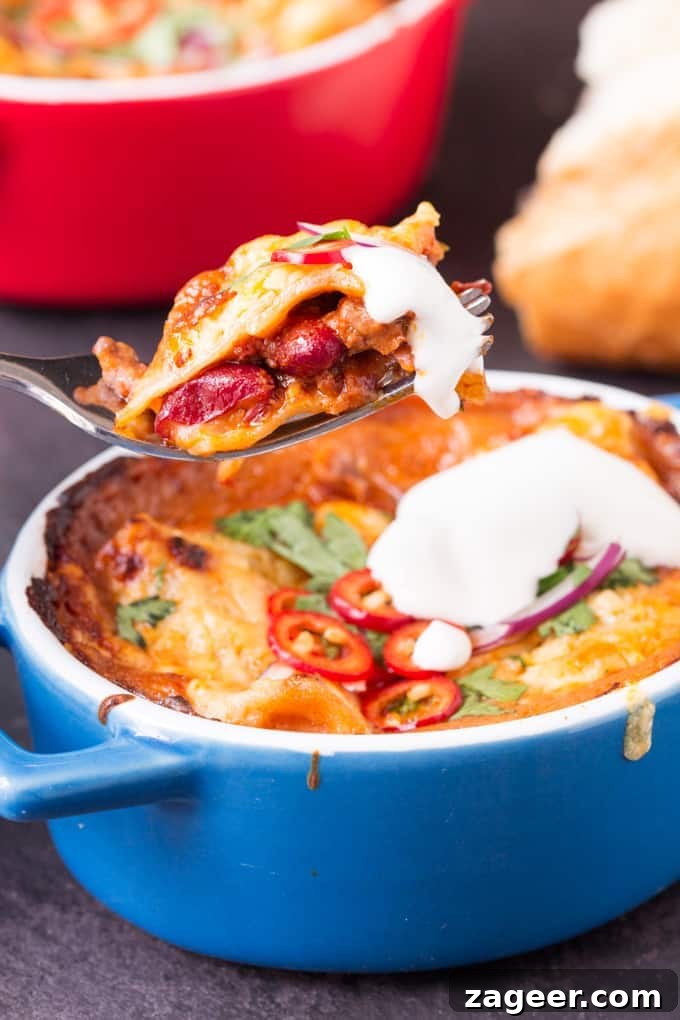 Chili Lasagna - Make a double batch of chili con carne so you can use the leftovers for this yummy meal.