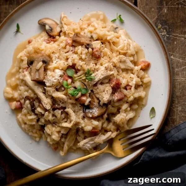 Turkey Bolognese from Leftover Roast: Quick Family Dinner 11 Leftover turkey risotto on a white plate