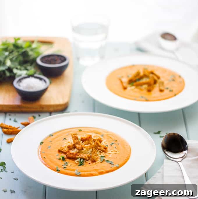 Roasted Red Pepper and Lentil Soup with Whole Wheat Pita Crisps 3 This lentil and red pepper soup with wholemeal pita crisps is so tasty and filling – but healthy too!