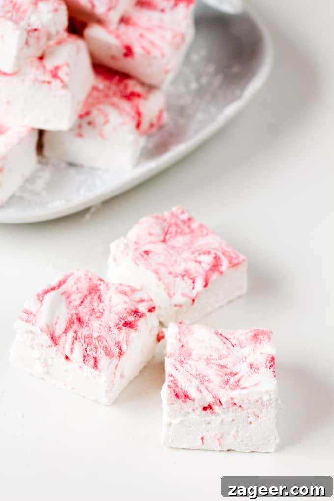 Rhubarb Marshmallows: Homemade Tart & Fluffy Candy Recipe 2 Light, fluffy vanilla marshmallows, swirled with homemade rhubarb paste.