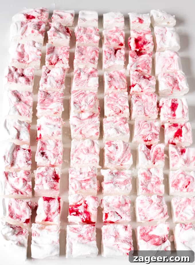 Rhubarb Marshmallows: Homemade Tart & Fluffy Candy Recipe 4 Light, fluffy vanilla marshmallows, swirled with homemade rhubarb paste.