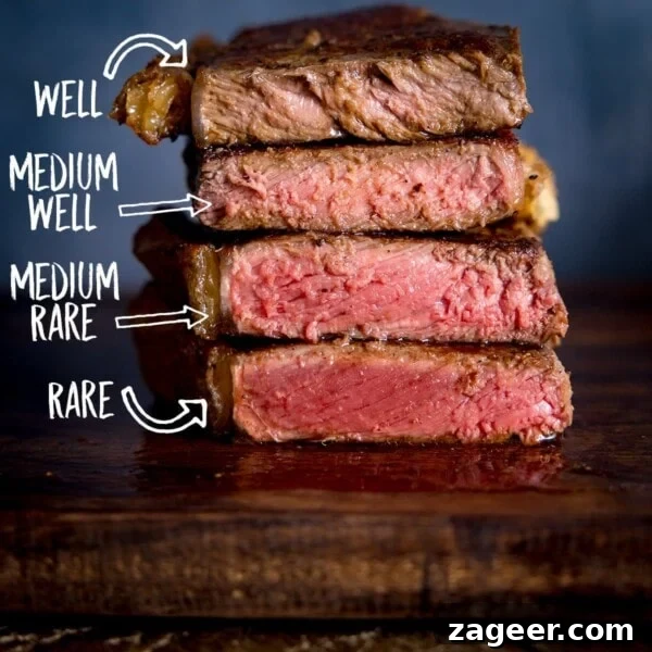 Creamy Blue Cheese Sauce Recipe for Steak and Wings 6 Square image of steaks showing doneness levels