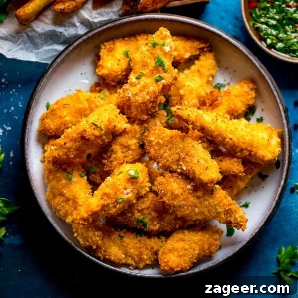 Creamy Blue Cheese Sauce Recipe for Steak and Wings 7 Overhead photo of crispy baked chicken goujons