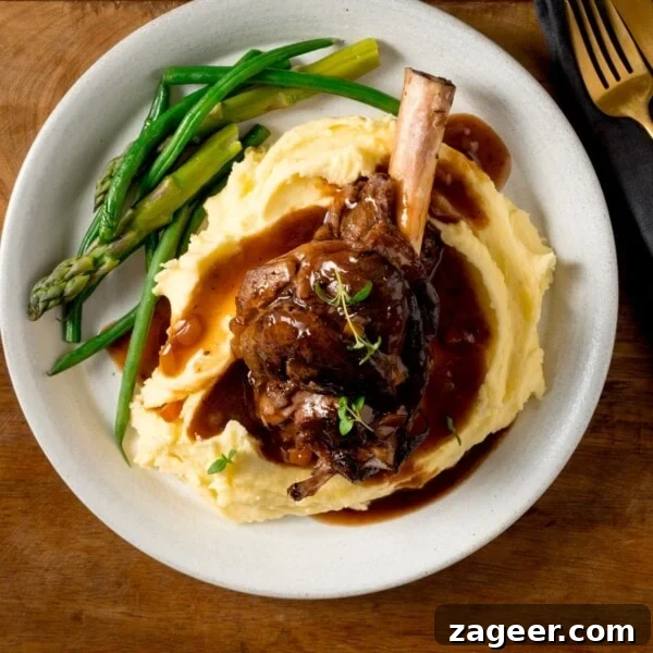 Slow cooked lamb shank on mashed potato