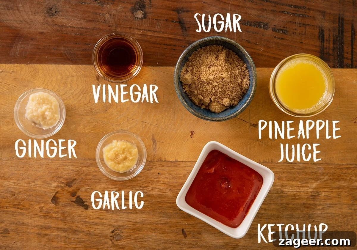 Sweet and Sour Vegetable Stir-Fry Recipe for Tangy Flavor 3 Ingredients for sweet and sour sauce on a wooden table
