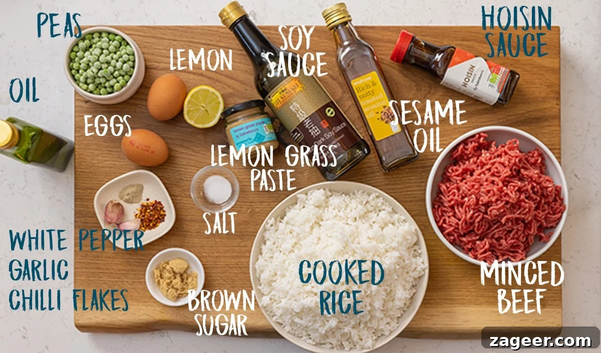 Beef Mince Fried Rice Recipe: Flavorful One‑Pan Dinner 4 Ingredients for minced beef fried rice on a wooden board