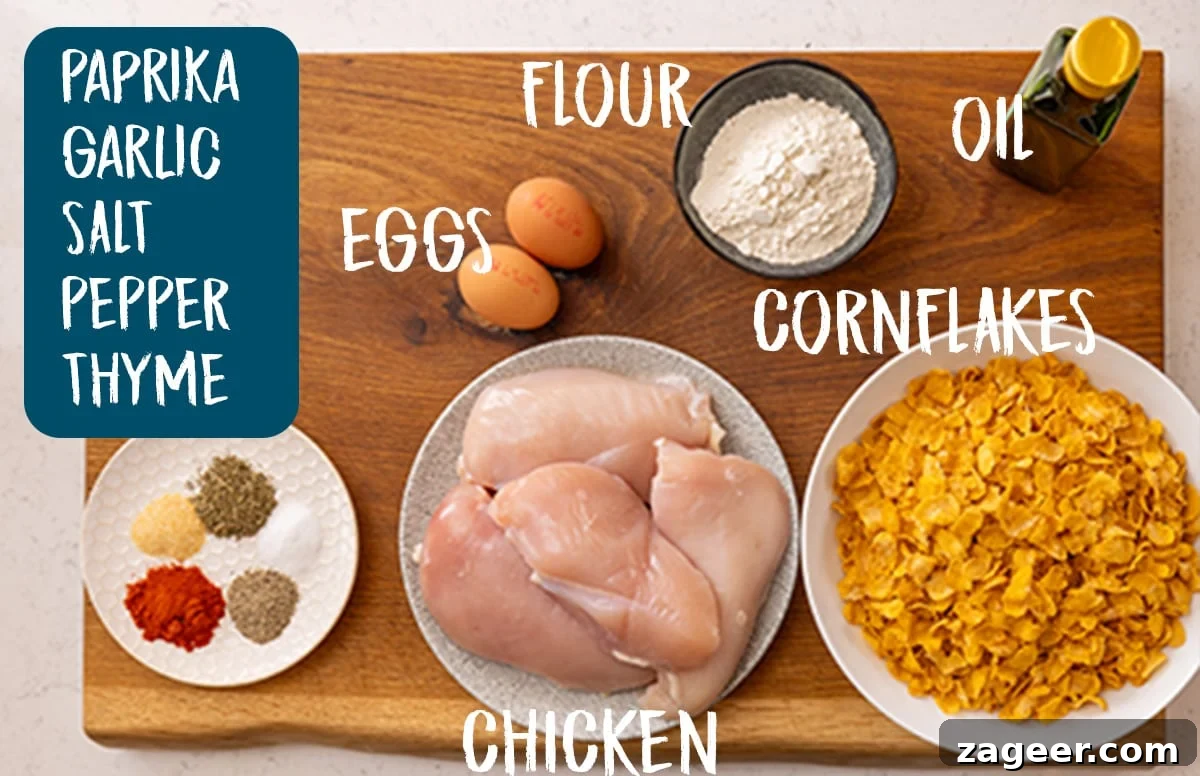 Spicy Honey-Glazed Chicken Recipe 4 Ingredients for crispy baked chicken on a wooden board. There is a blue text box with the list of ingredients on the left.