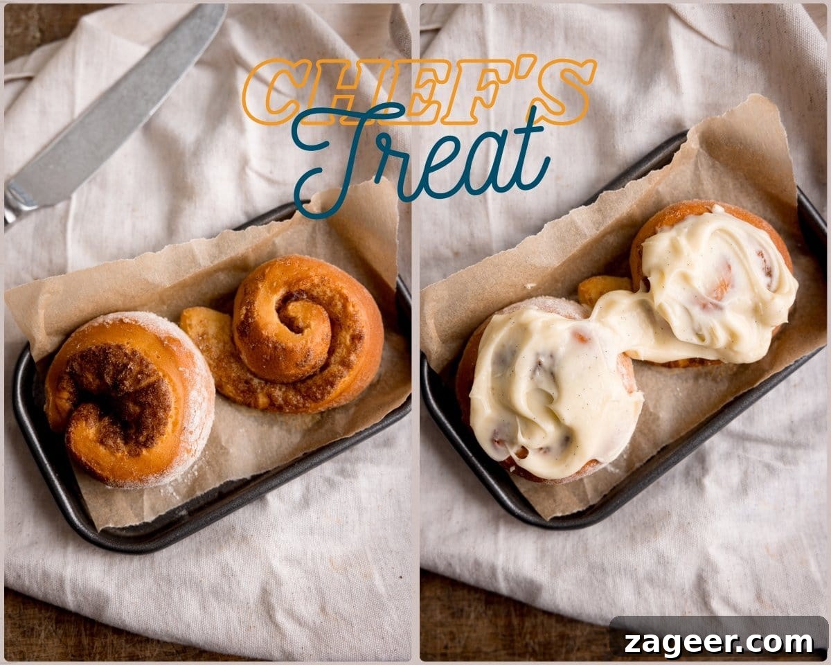 Fluffy Cinnamon Rolls Recipe for Soft, Homemade Swirls 8 Two little cinnamon rolls before and after frosting