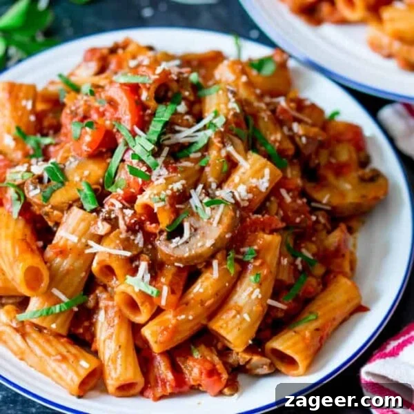 Crispy Thai-Style Sweet Potato Skins with Spicy Peanut Dip 8 Square image of a plate of mushroom ragu with rigatoni
