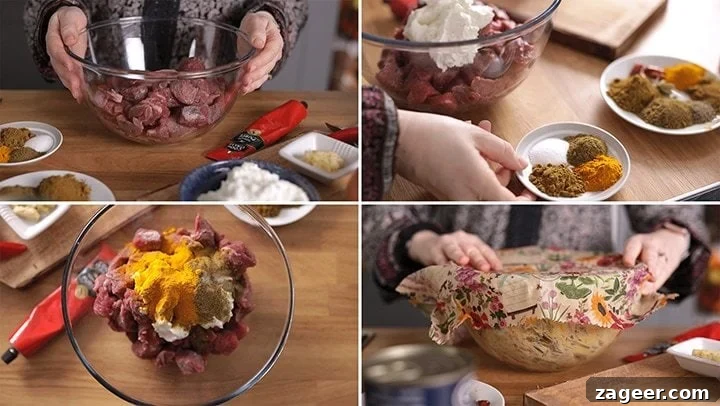 Low-Fat Slow-Cooked Spicy Beef Curry Recipe 5 Marinating beef for beef curry