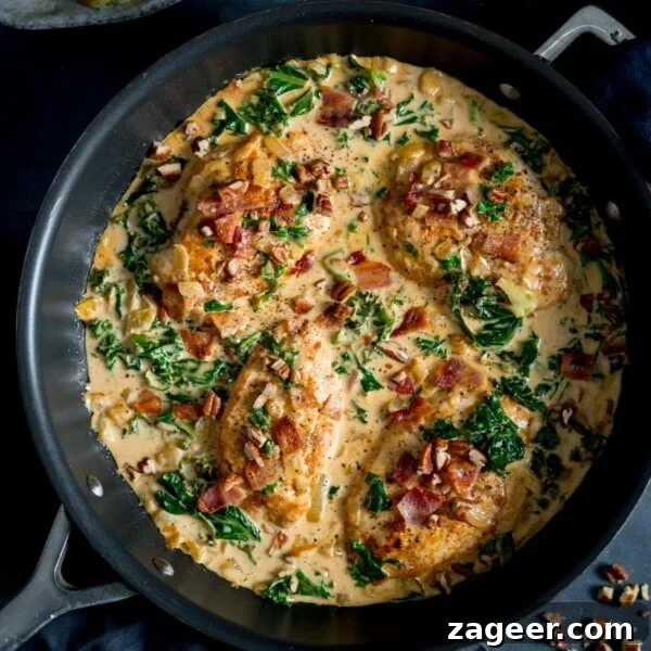 Overhead photo of creamy chicken dijon in a pan.