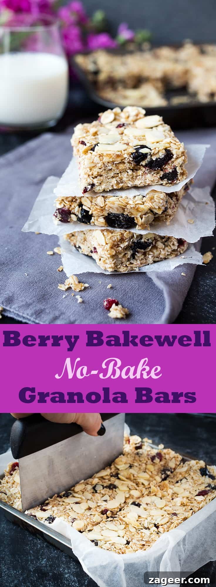 No-Bake Berry Bakewell Granola Bars: Raspberry Almond Snack Bars 6 These easy no-bake granola bars come together in minutes and the almond-y berry bakewell flavour is so addictive!