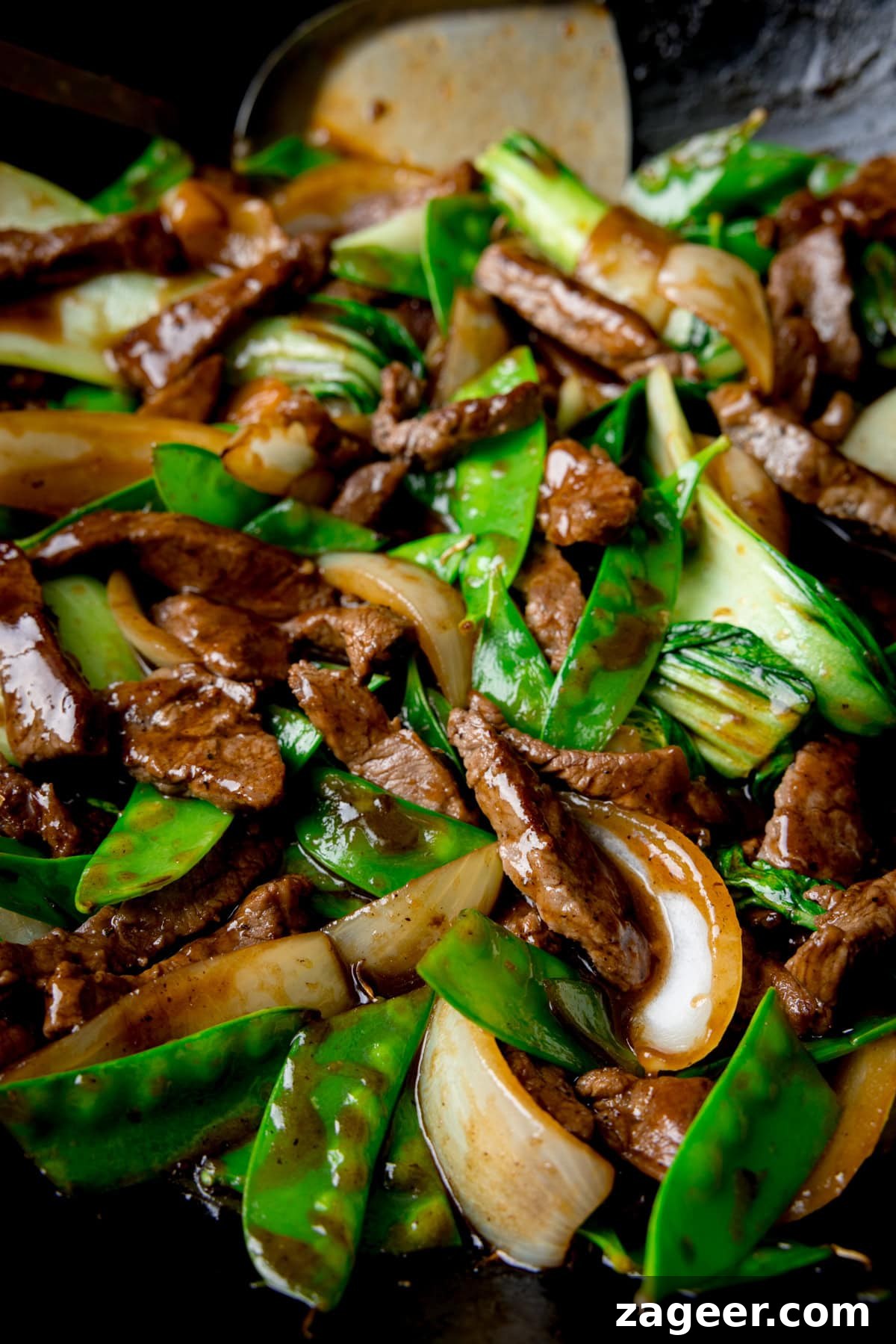 Quick and Flavorful Beef Stir-Fry with Garlic and Veggies 5 Closeup of beef stir fry in a wok
