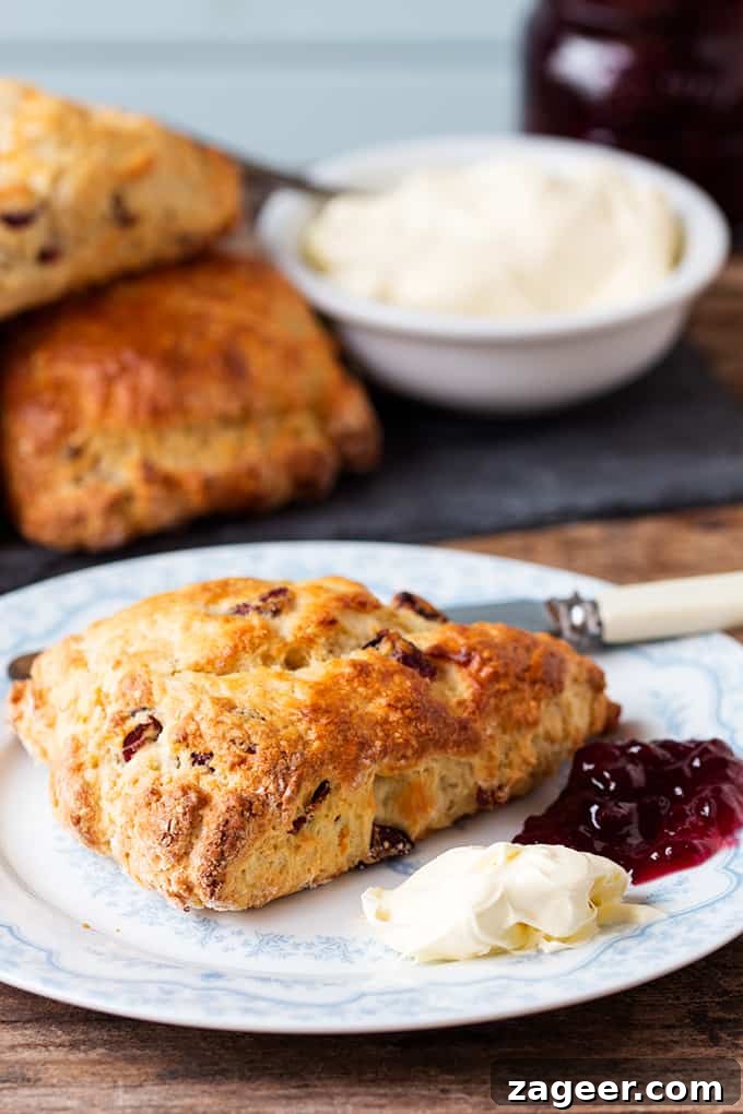 Cranberry and Orange Scones - Zesty, light and fluffy. So good with a dollop of clotted cream!