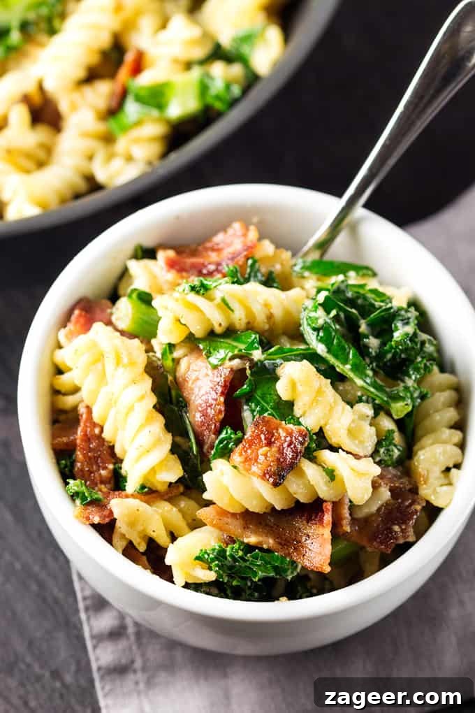 Creamy Bacon, Kale & Cheddar Pasta Recipe 2 Cheesy Pasta with Bacon and Kale - ready in 15 minutes!