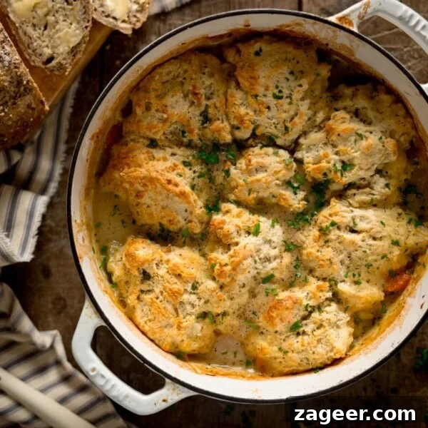 Slow-Cooked Cowboy Beans Recipe with Smoky Bacon and BBQ Flavors 8 Chicken stew and dumplings in a white casserole pan.