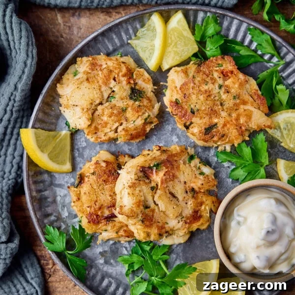 Cranberry and Brie Bites: Savory Holiday Appetizer Recipe 10 Overhead square image of a plate of Maryland-style crab cakes.