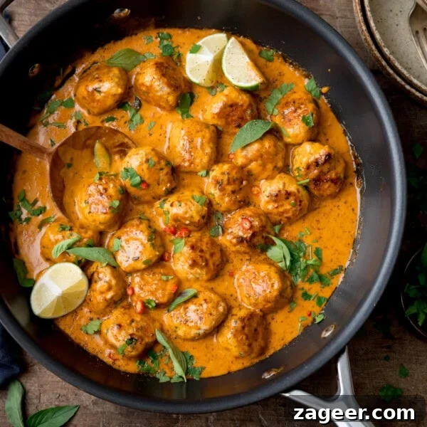 Authentic Thai Beef Massaman Curry Recipe for Home Cooking 11 Thai Chicken Meatball Curry in a black pan