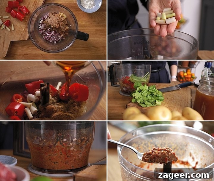 Authentic Thai Beef Massaman Curry Recipe for Home Cooking 5 6 image collage showing how to make massaman curry paste