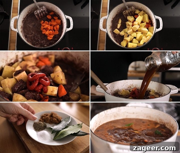 Slow-Cooked Scottish Beef Stew Recipe for Rich, Hearty Flavor 5 6 image collage showing final process steps for making scottish beef stew